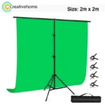 PULUZ 2x2m Green Photography Background Kit T-Shape Crossbar Bracket Stand + Green Screen Backdrop Cloth + Clips