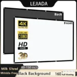 LEJIADA Projector Screen 60-150inch White Milk Shred Black Background Wrinkle-Free Design Soft Projection Screen Indoor Outdoor